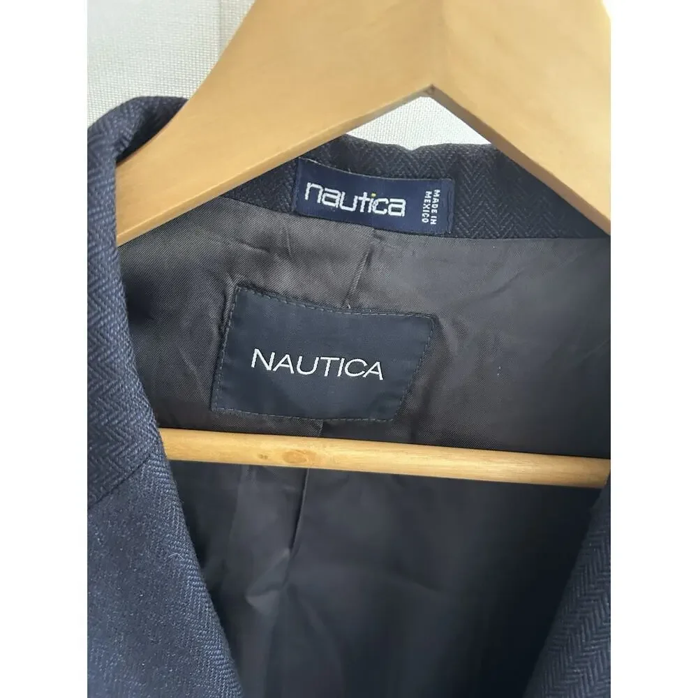 Nautica Silk Wool Blazer Sport Jacket 48R Preppy Coastal.Blue Old Money